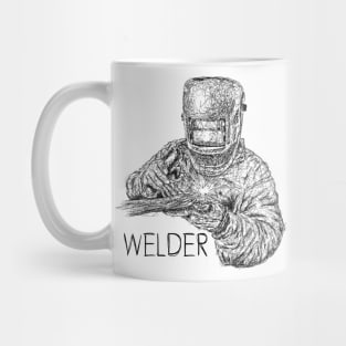 Welder drawing with scribble art Mug